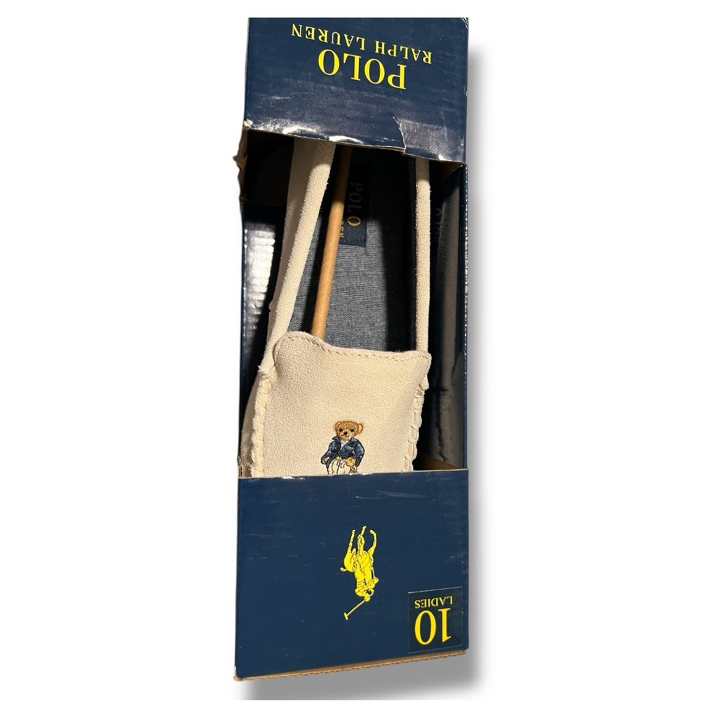 Polo Ralph Lauren Cream Moccasins with Bear Embroidery